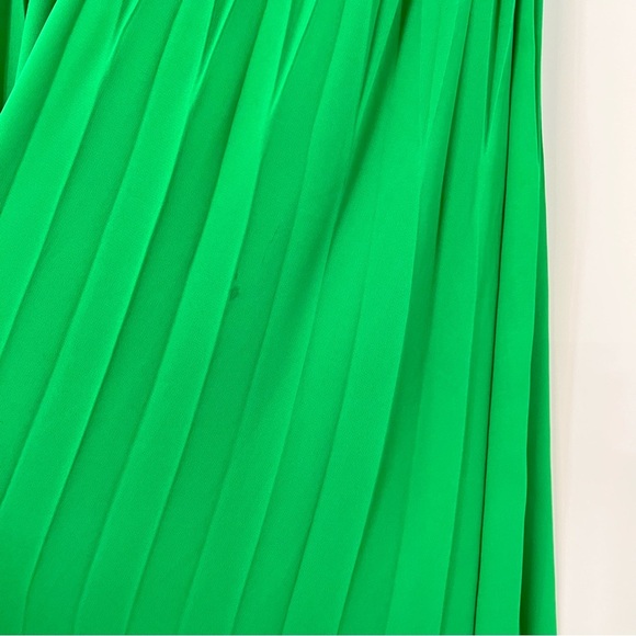 Three Floor 10 Pleated Dress emeralds green 0707 blue belt fringe lace Anthro - Picture 11 of 16